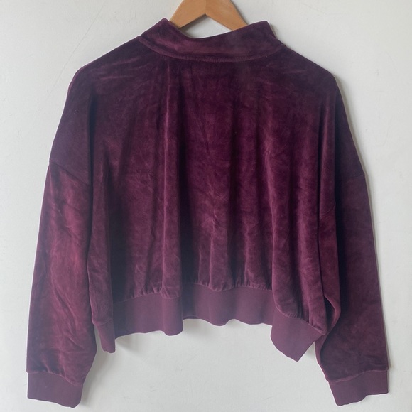 (A6) Nordstrom Abound Velvet Velour Quarter Zip Crop Top Burgundy Stem Wine, 3X - Picture 10 of 10